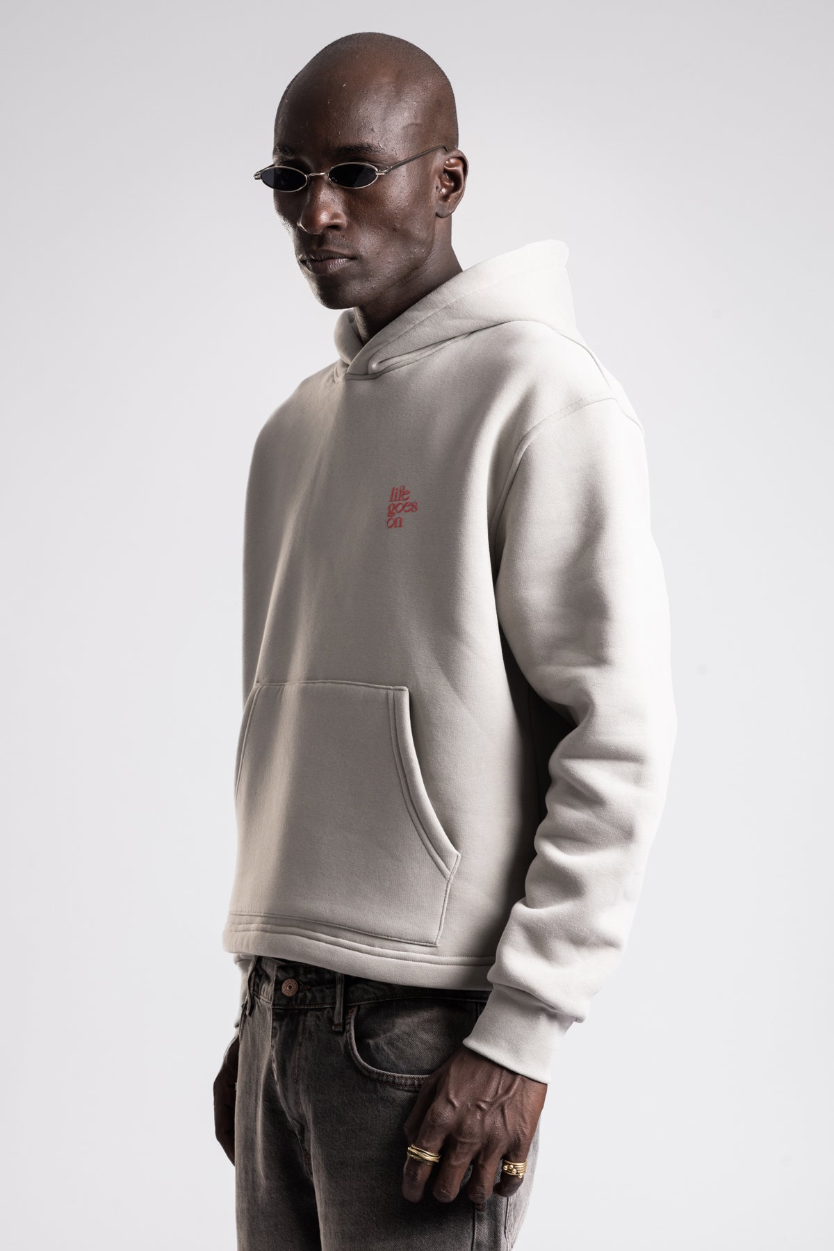 Kabartmalı Baskılı Kapüşonlu Sweatshirt