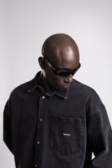 Metal Yazı Ve Snap Düğmeli Denim Gömlek