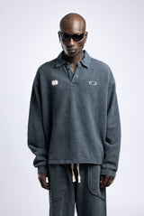 Polo Yaka Dugmeli Yazi Baskili Sweatshirt 2|oldu-media-mupg73ua-63iipj|001