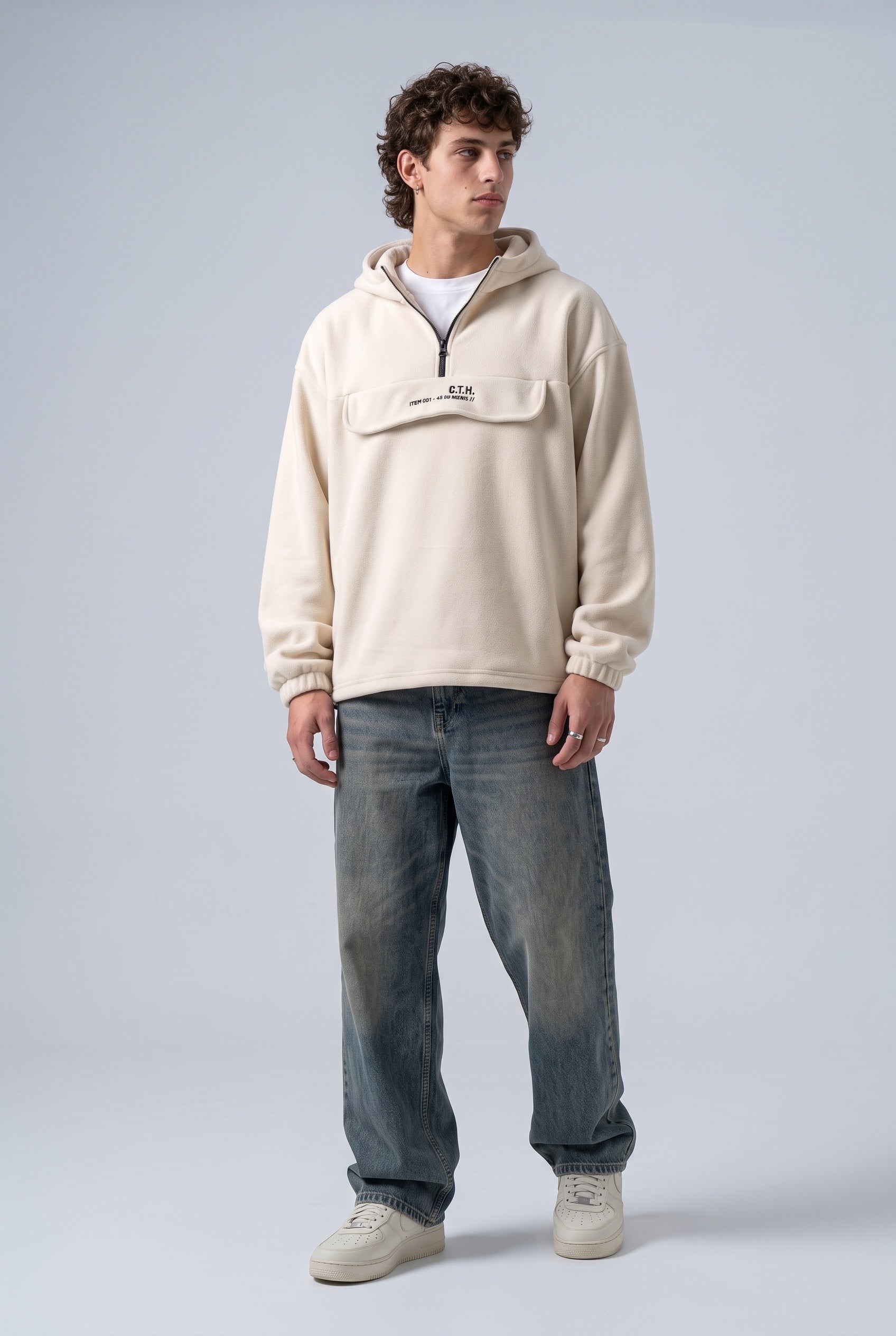 Yarım Fermuarlı Kapüşonlu Polar Sweatshirt 1|oldu-media-mvf9d9bu-pvdvan|000