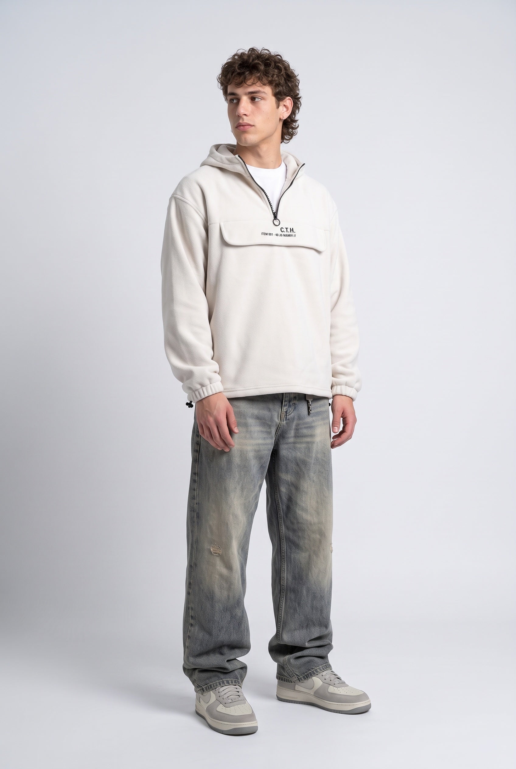 Yarım Fermuarlı Kapüşonlu Polar Sweatshirt 1|oldu-media-mvf9dg21-fmr713|000