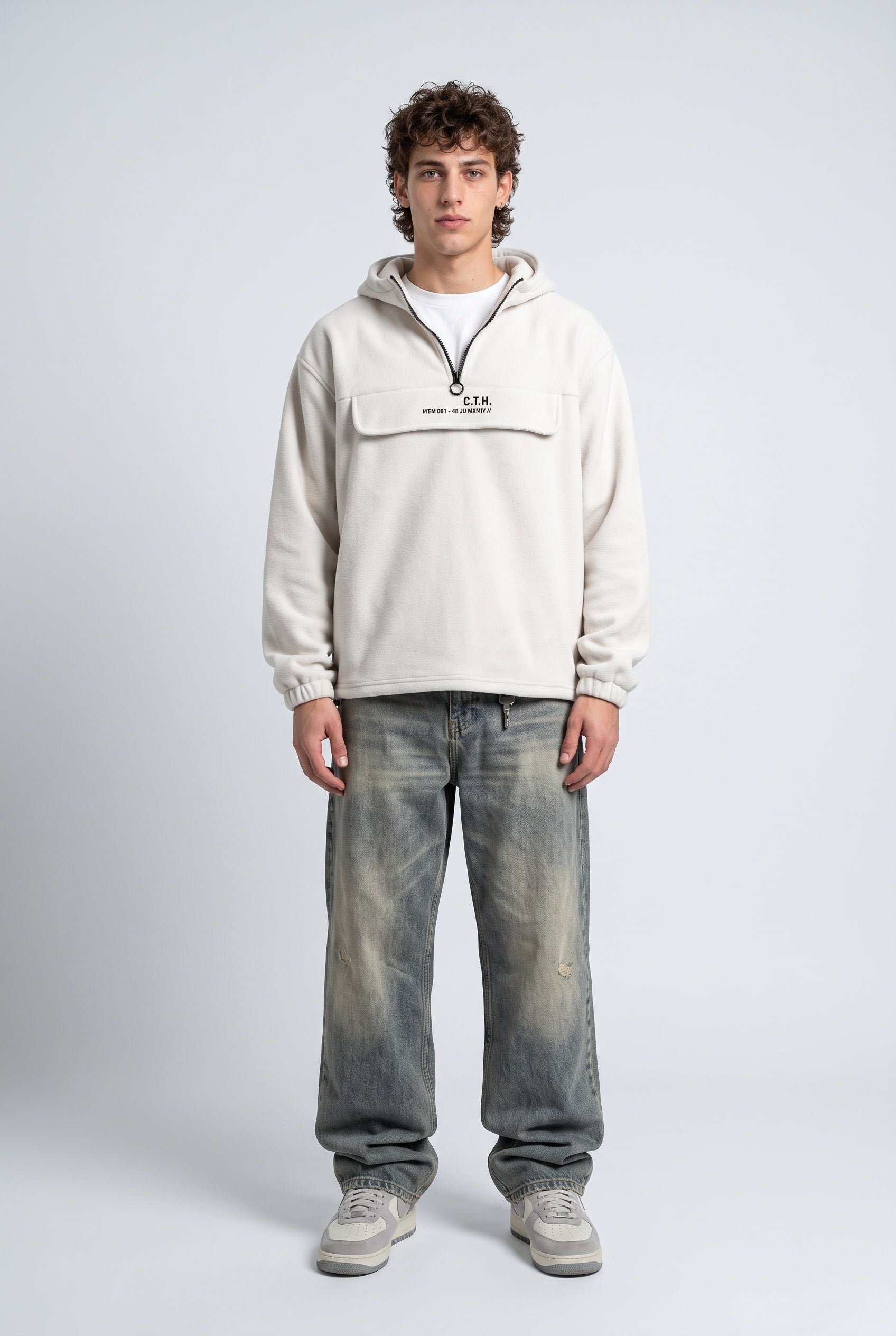 Yarım Fermuarlı Kapüşonlu Polar Sweatshirt 2|oldu-media-mvf9dg21-fmr713|001
