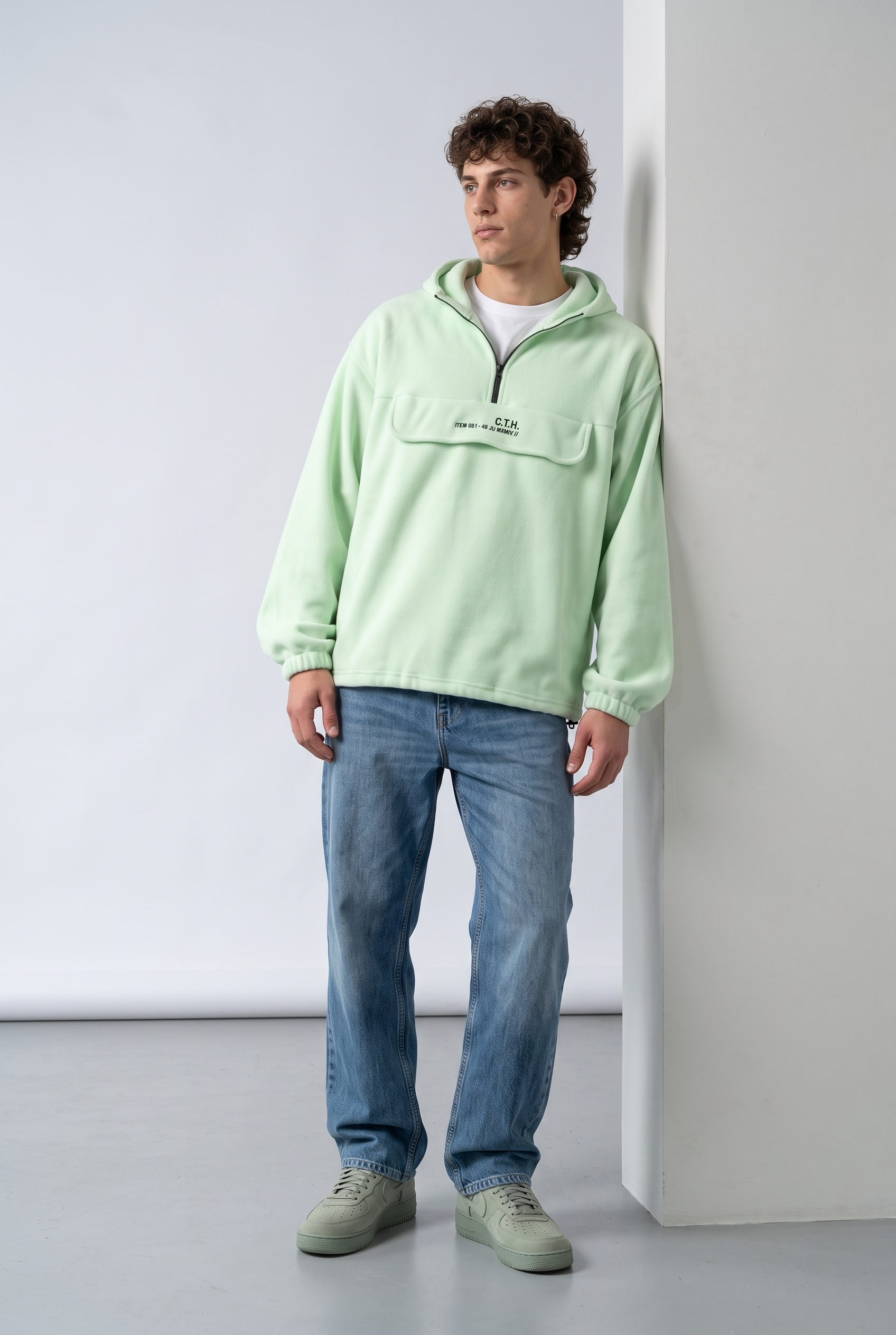Yarım Fermuarlı Kapüşonlu Polar Sweatshirt 1|oldu-media-mvf9difw-508qwx|000