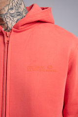 Kabartma Yazılı Fermuarlı Kapüşonlu Sweatshirt