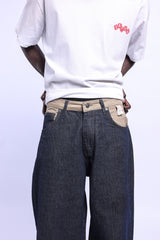 Çift Renk Bloklu Super Baggy Jean