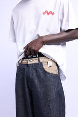 Çift Renk Bloklu Super Baggy Jean
