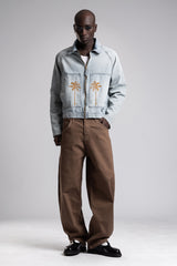 Büyük Ön Cepli Nakışlı Denim Ceket