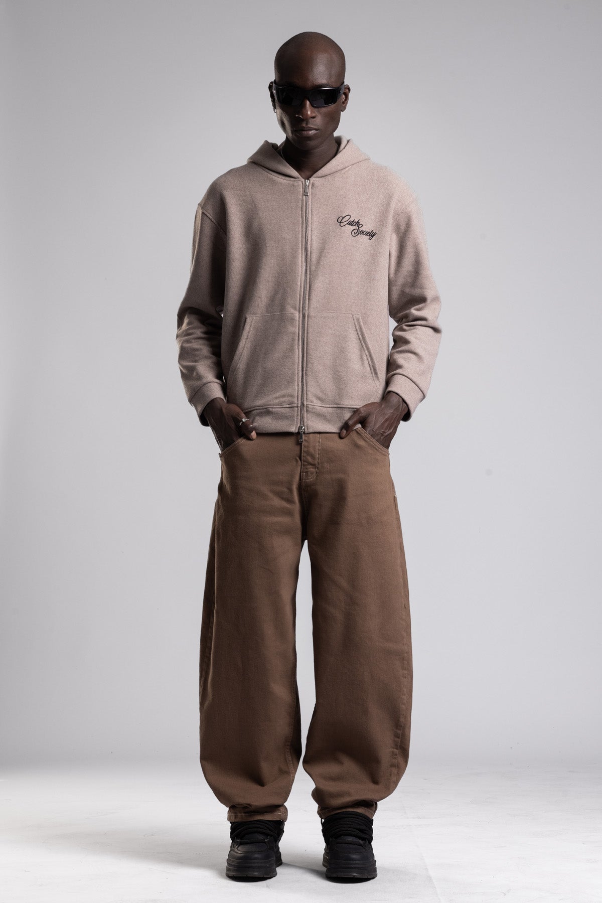 Çift Yön Fermuarlı Kapüşonlu Triko Sweatshirt