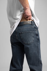 Taşlanmış Koyu Mavi Baggy Fit Jean