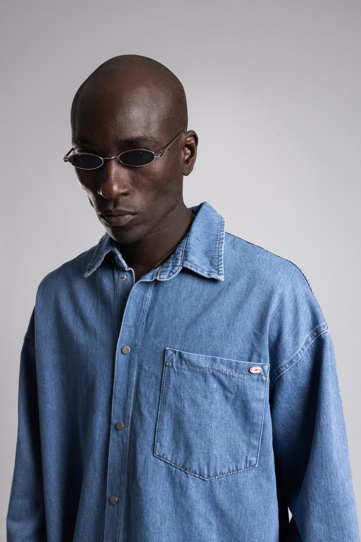 Metal Snap Düğmeli Denim Gömlek