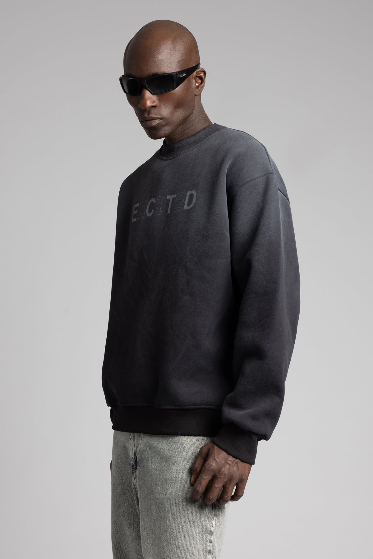 Excited Yazılı Yıkamalı Sweatshirt