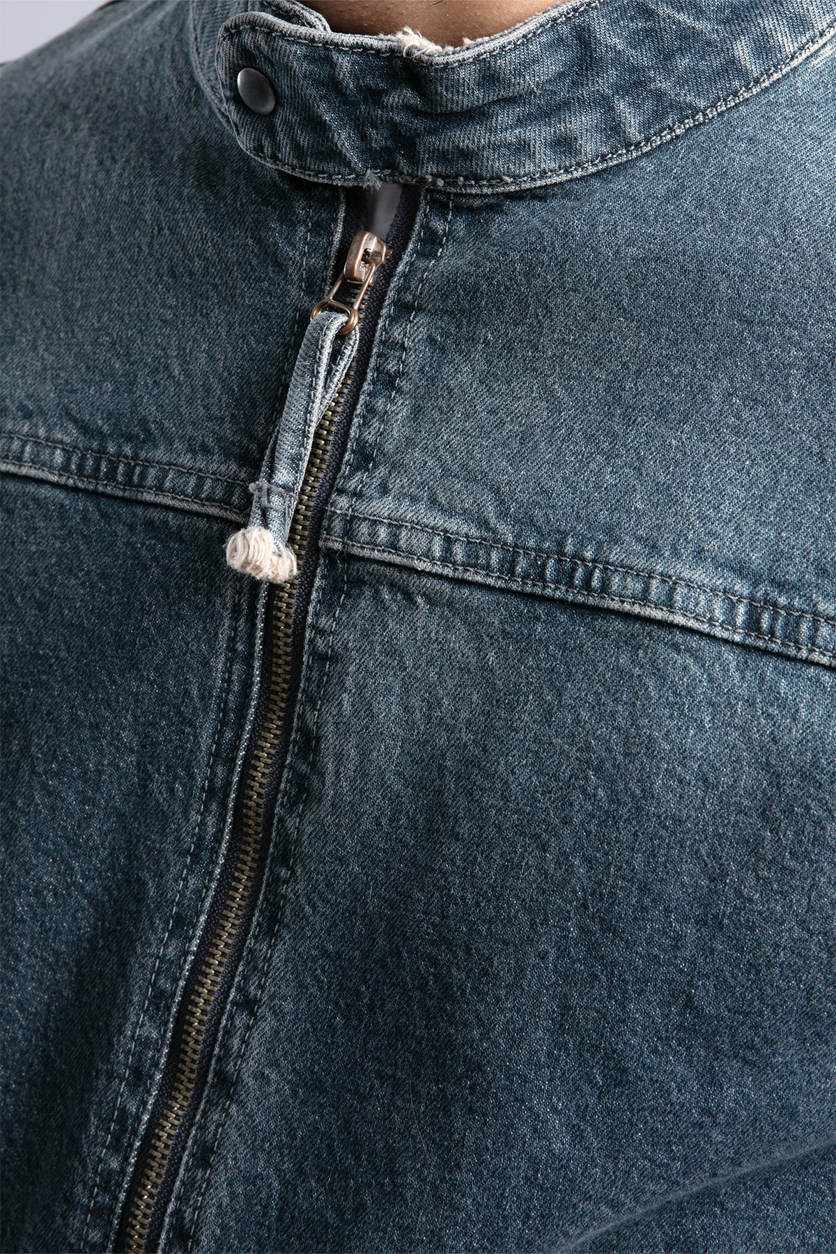 Nakış Detaylı Biker Form Denim Ceket