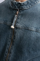 Nakış Detaylı Biker Form Denim Ceket