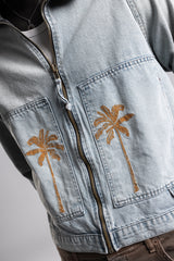 Büyük Ön Cepli Nakışlı Denim Ceket