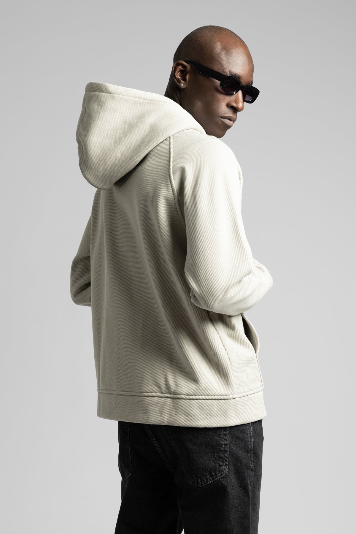 Diyagonal Dokulu Fermuarlı Kapüşonlu Sweatshirt