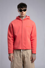 Kabartma Yazılı Fermuarlı Kapüşonlu Sweatshirt