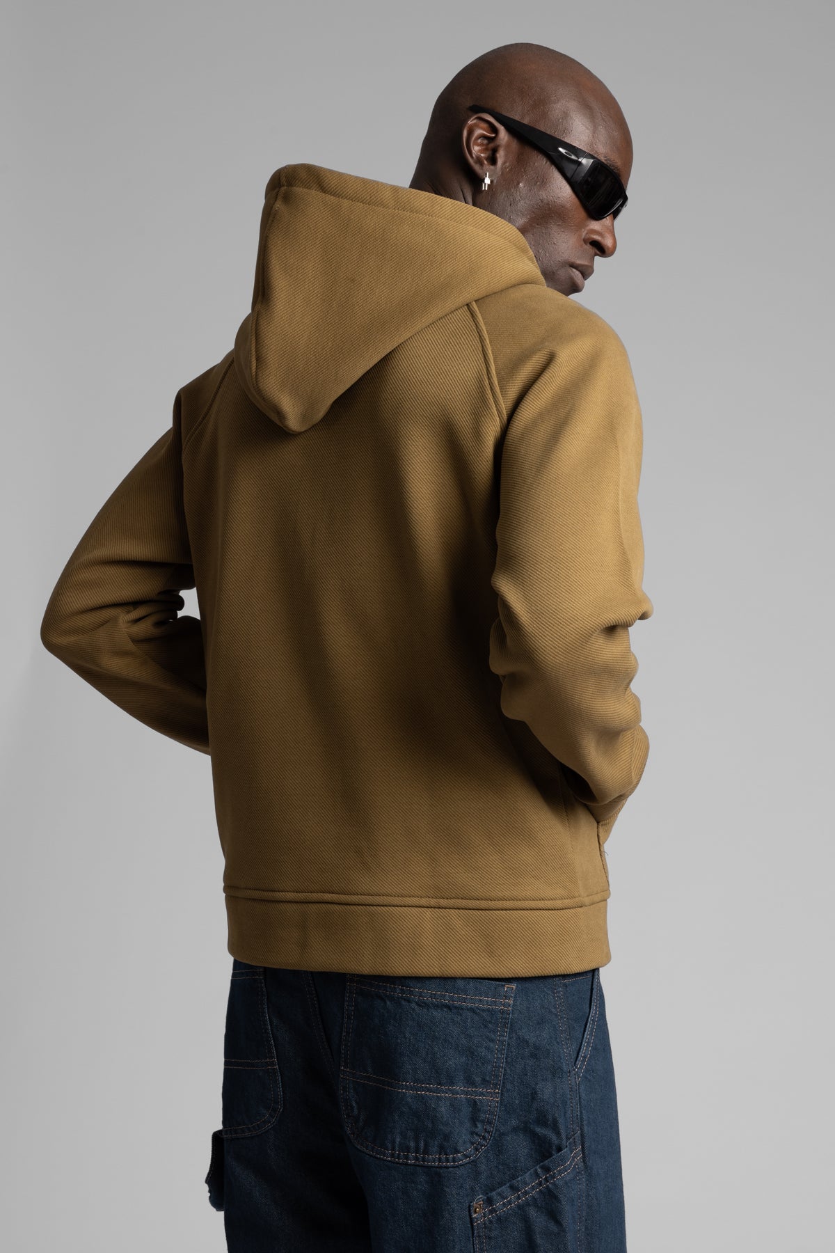 Diyagonal Dokulu Fermuarlı Kapüşonlu Sweatshirt