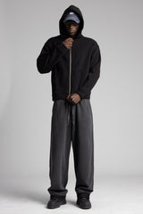 Diyagonal Kapüşonlu Fermuarlı Sweatshirt