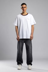 Oversize Kontrast Yakalı Baskılı T-shirt
