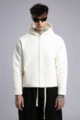 Kabartma Yazılı Fermuarlı Kapüşonlu Sweatshirt