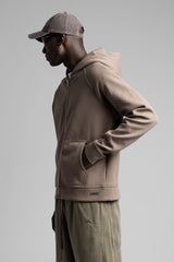 Diyagonal Dokulu Fermuarlı Kapüşonlu Sweatshirt