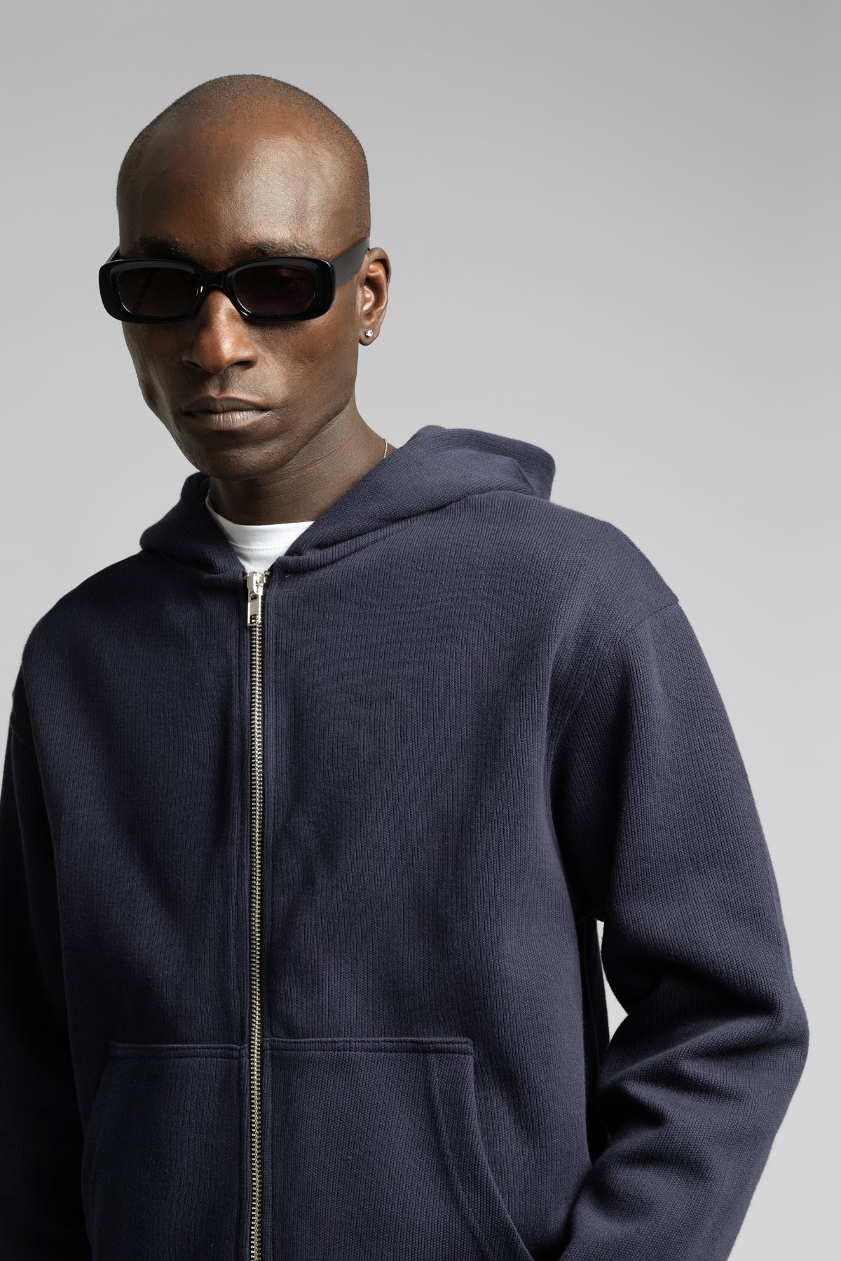 Diyagonal Kapüşonlu Fermuarlı Sweatshirt