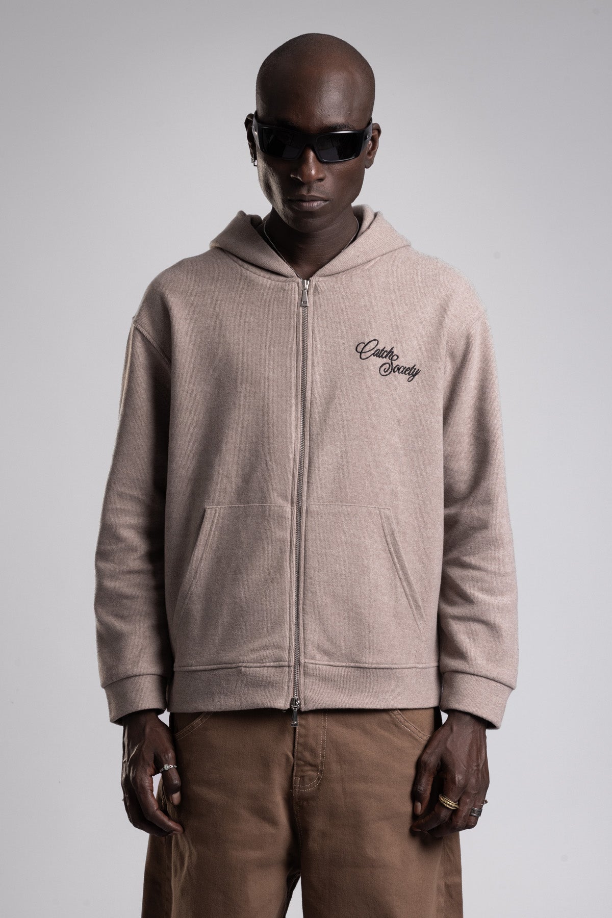 Çift Yön Fermuarlı Kapüşonlu Triko Sweatshirt