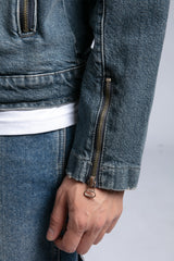 Nakış Detaylı Biker Form Denim Ceket