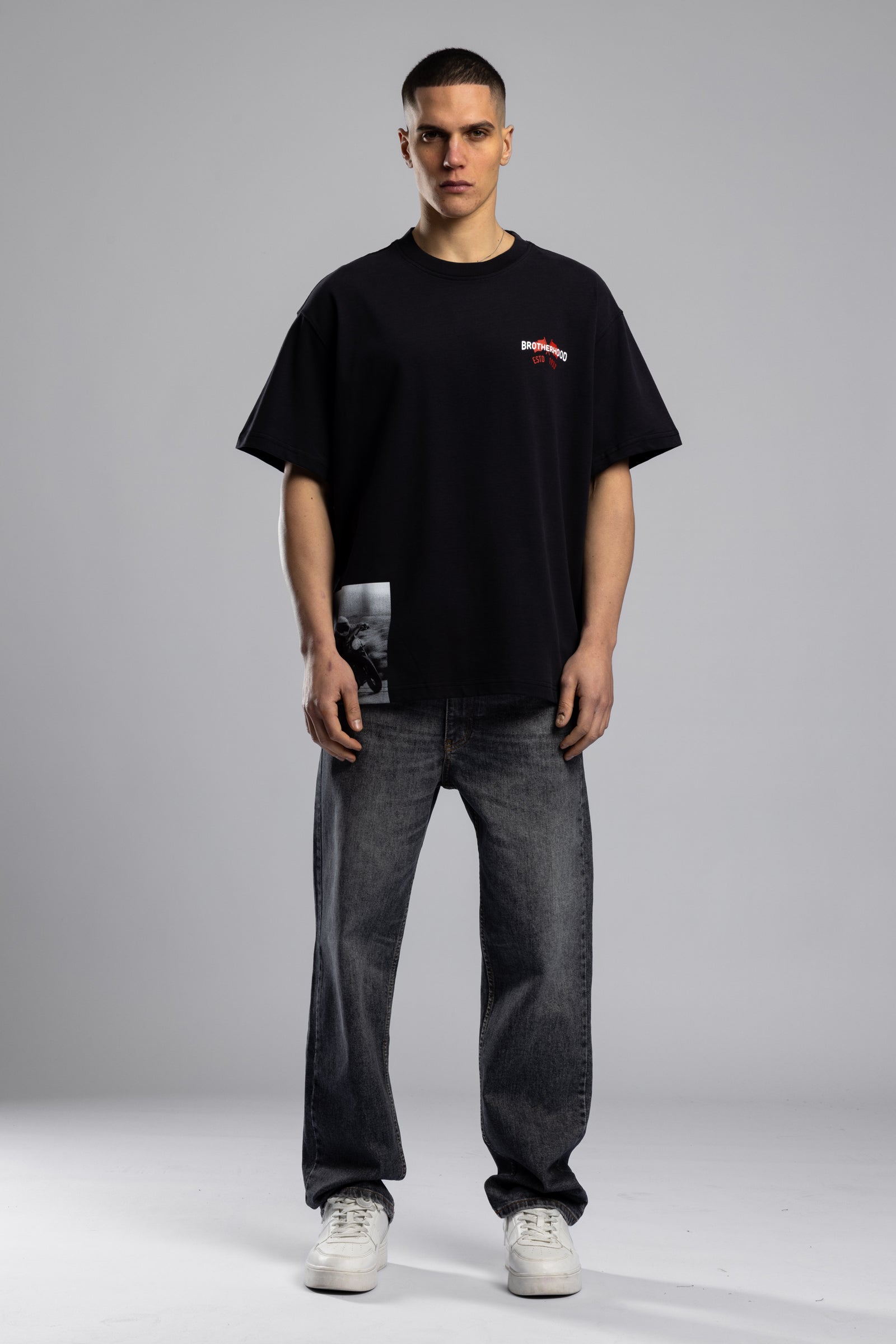 Oversize “Brotherhood” Baskılı T-shirt