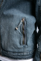 Nakış Detaylı Biker Form Denim Ceket