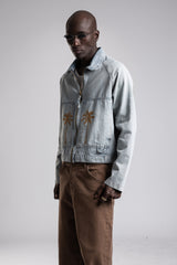 Büyük Ön Cepli Nakışlı Denim Ceket