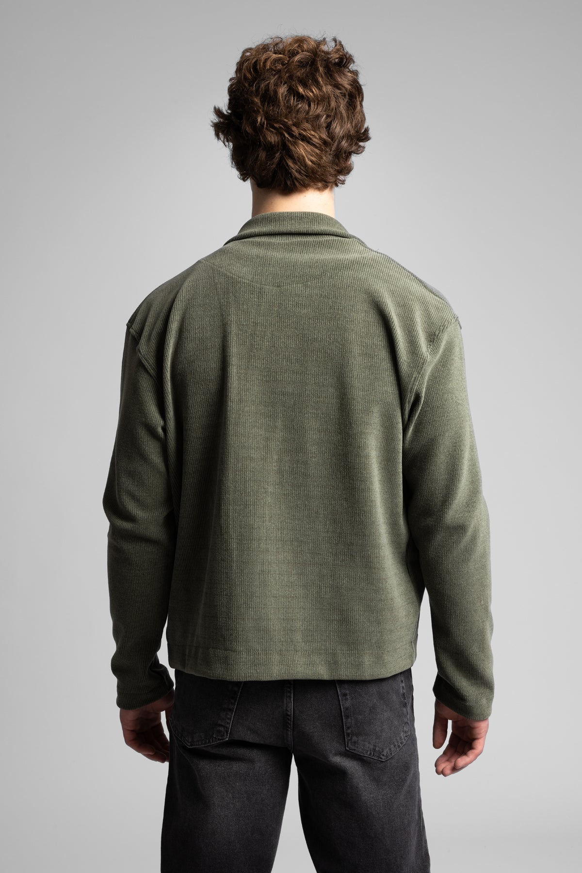 Dik Yaka Fermuarlı Fitilli Sweatshirt