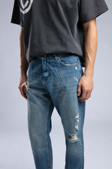 Yırtık Detaylı Yıkamalı Straight Fit Jean
