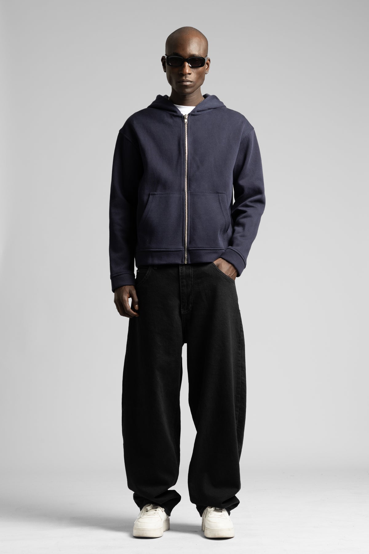 Diyagonal Kapüşonlu Fermuarlı Sweatshirt