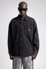 Metal Yazı Ve Snap Düğmeli Denim Gömlek