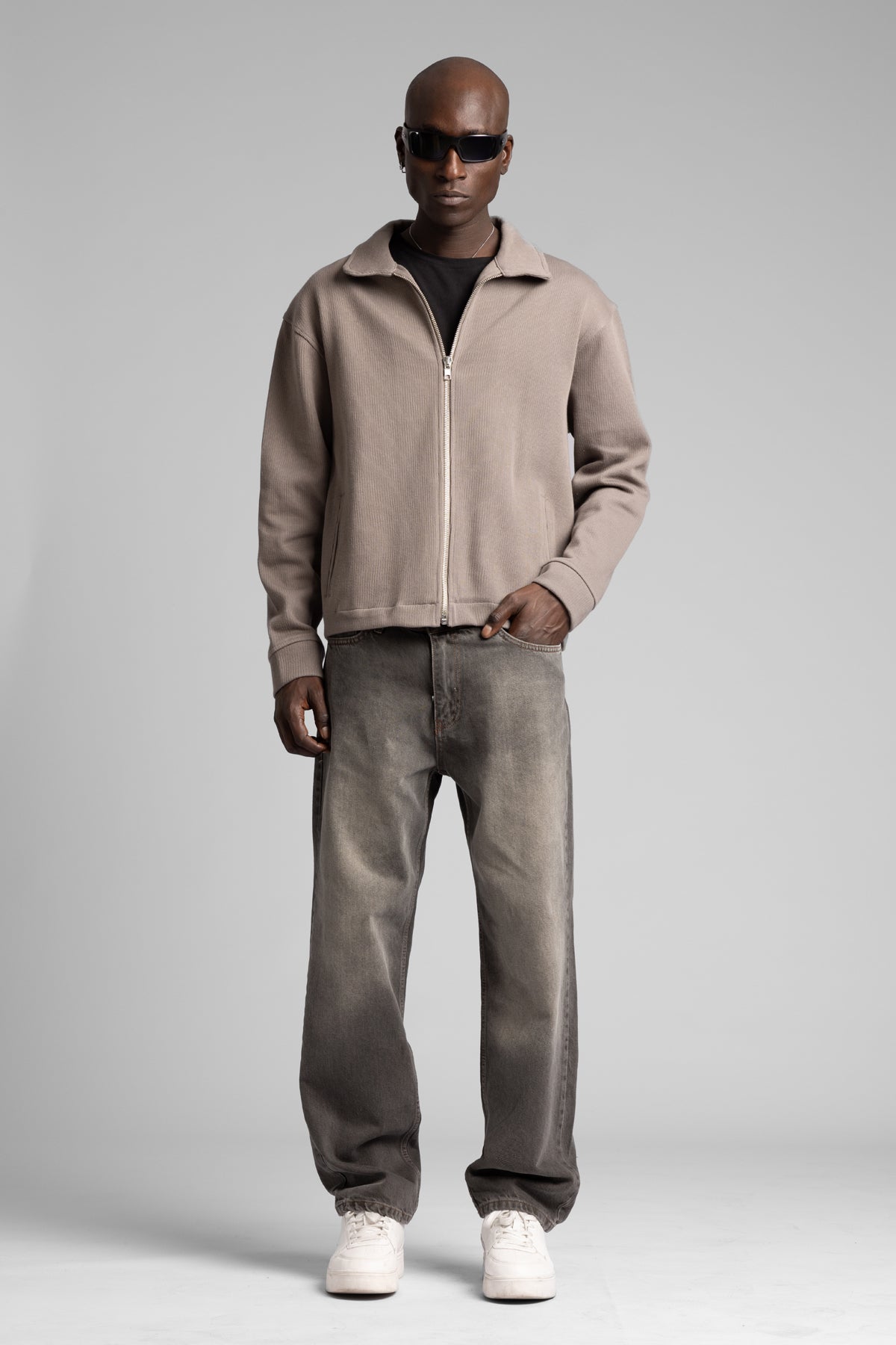 Diyagonal Fermuarlı Ceket