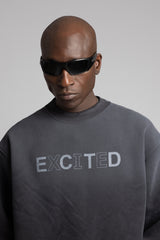 Excited Yazılı Yıkamalı Sweatshirt