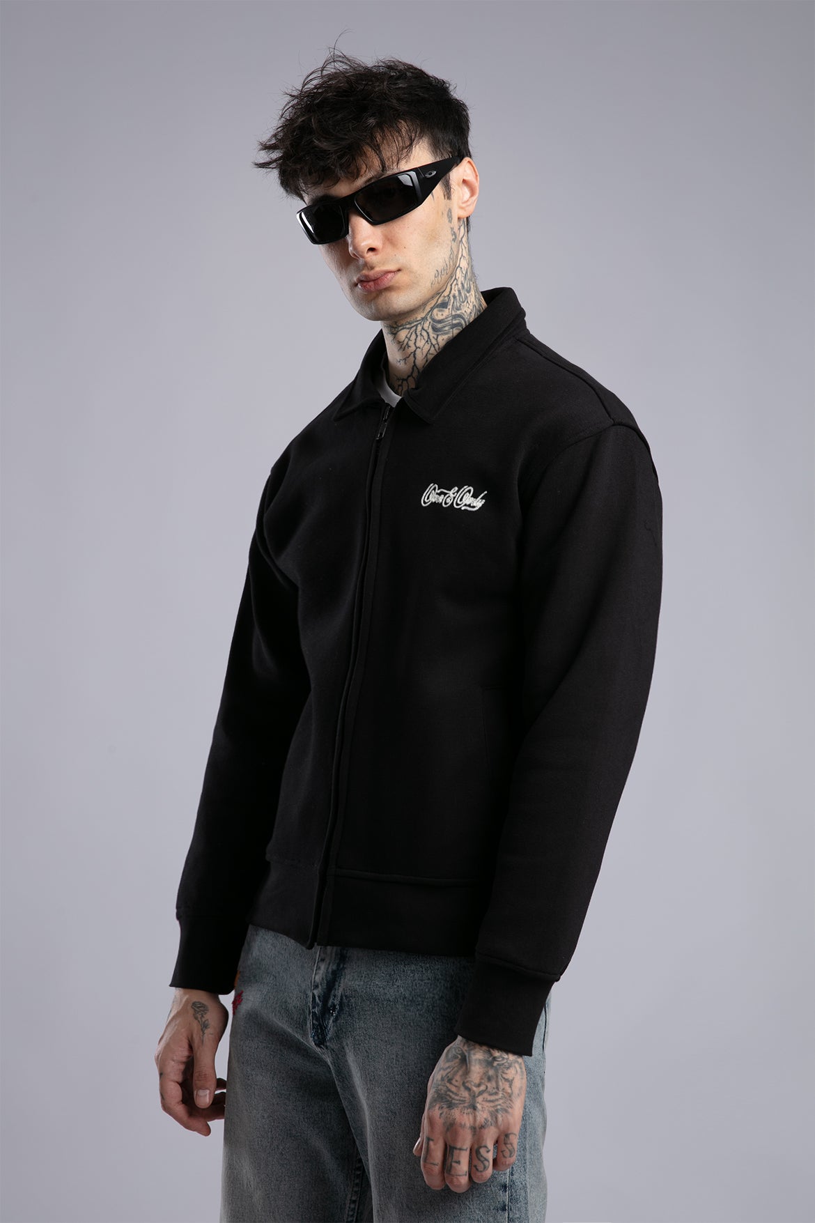 Minimal Nakışlı Fermuarlı Sweatshirt
