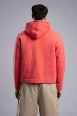 Kabartma Yazılı Fermuarlı Kapüşonlu Sweatshirt