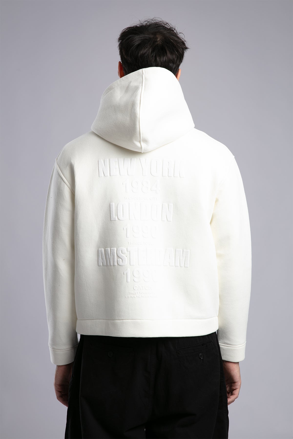 Kabartma Yazılı Fermuarlı Kapüşonlu Sweatshirt
