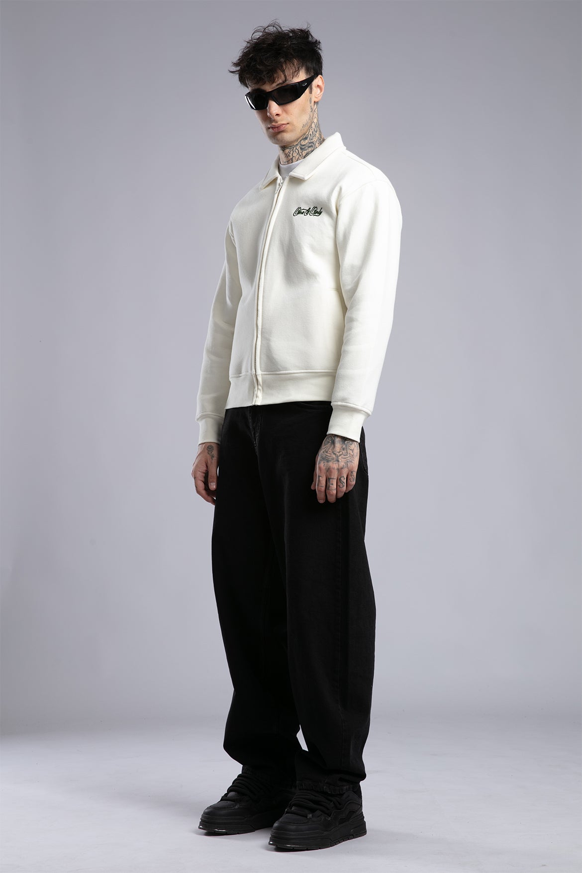 Minimal Nakışlı Fermuarlı Sweatshirt
