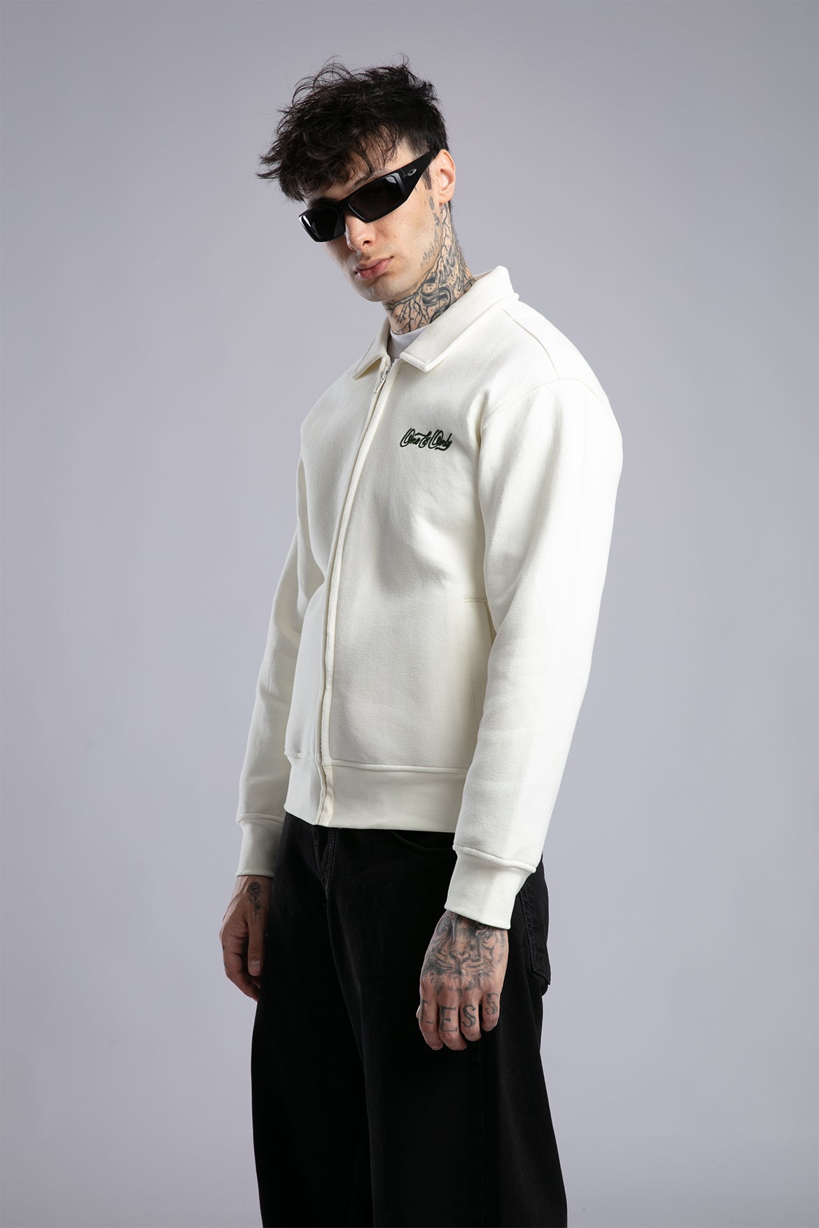 Minimal Nakışlı Fermuarlı Sweatshirt