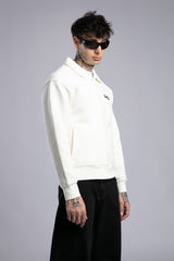 Kabartma Yazılı Fermuarlı Kapüşonlu Sweatshirt