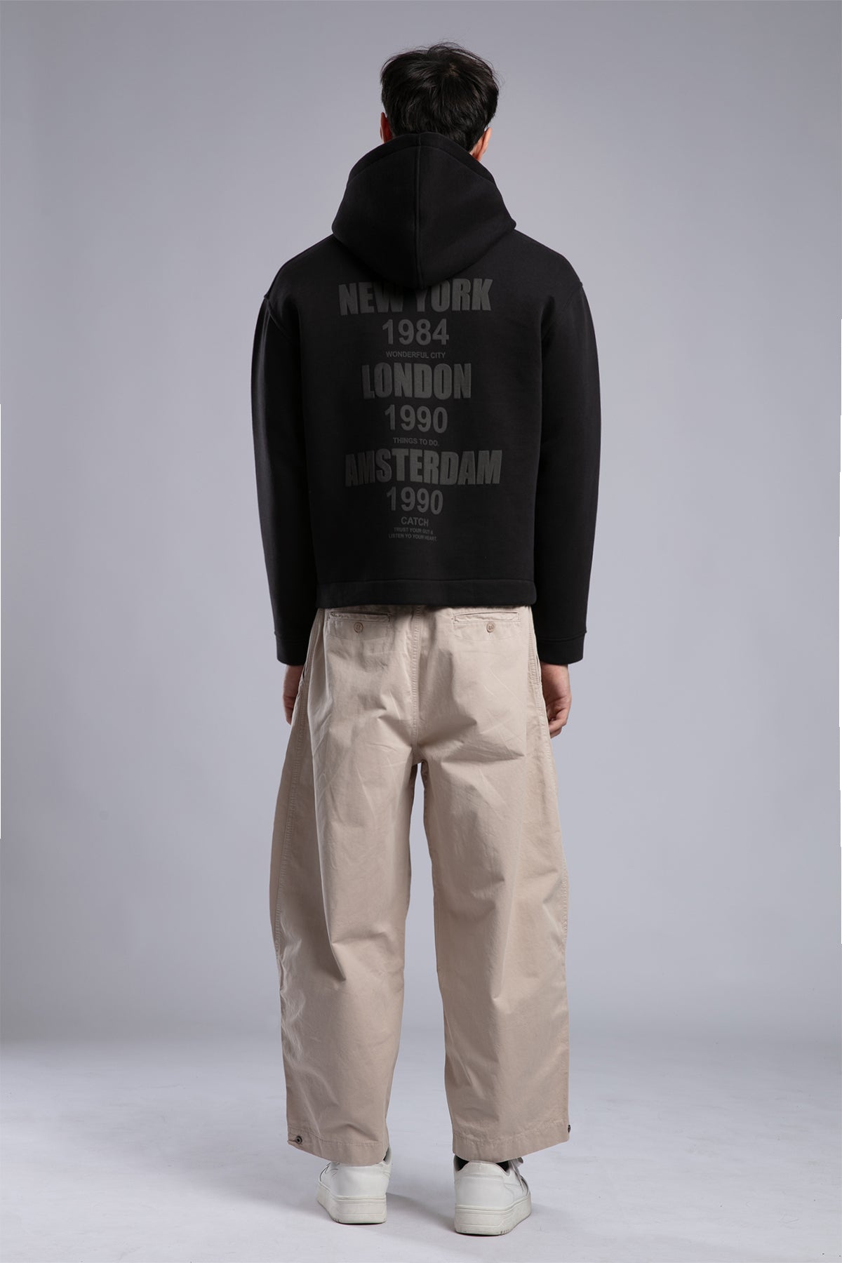 Kabartma Yazılı Fermuarlı Kapüşonlu Sweatshirt