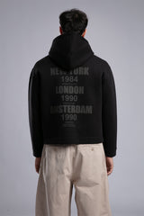 Kabartma Yazılı Fermuarlı Kapüşonlu Sweatshirt