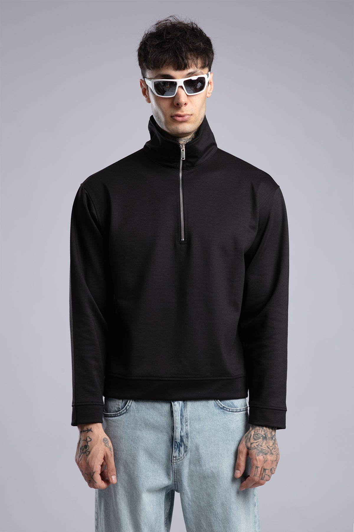 Yüksek Yaka Fermuarlı Sweatshirt
