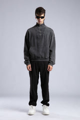 Yarım Fermuarlı Yıkamalı Sweatshirt