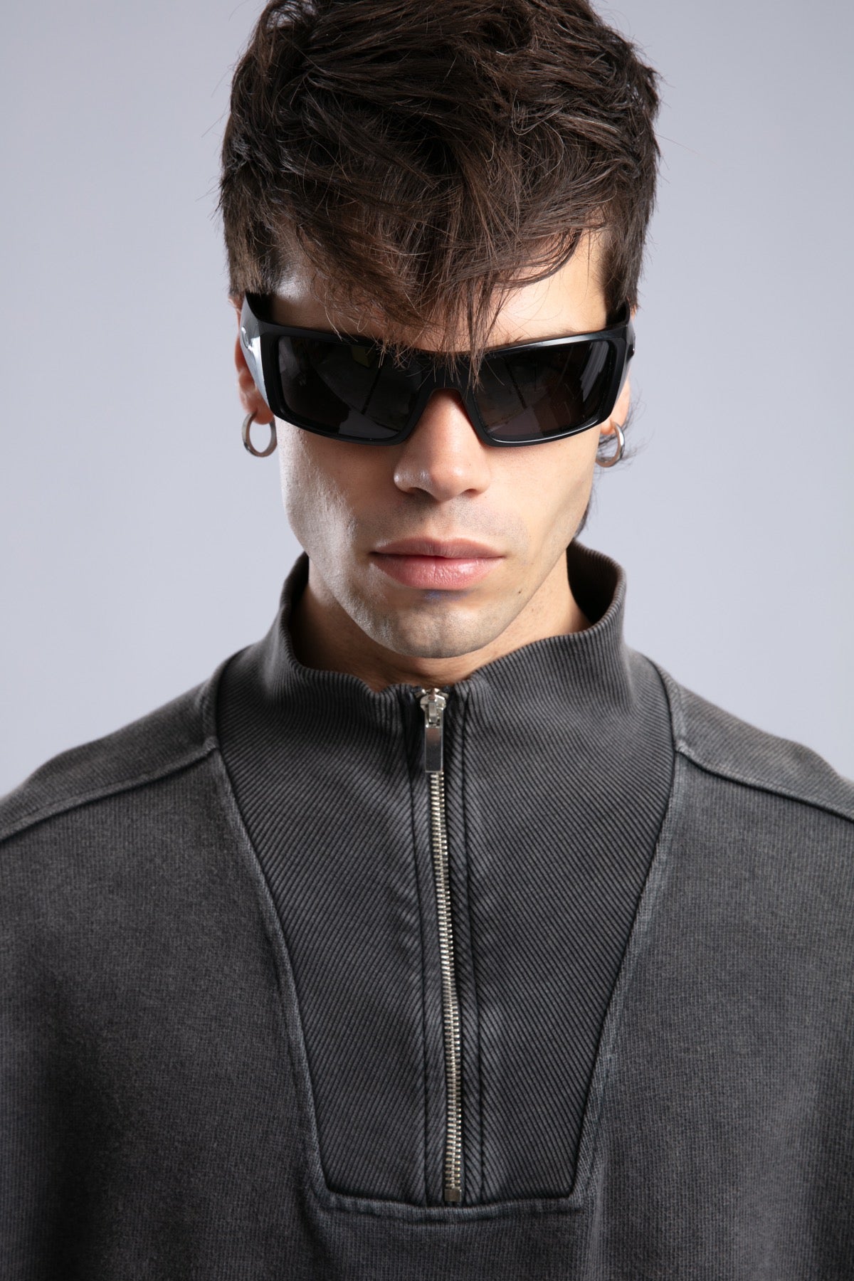 Yarım Fermuarlı Yıkamalı Sweatshirt
