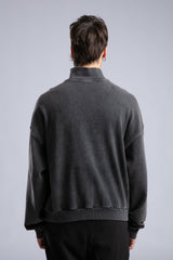 Yarım Fermuarlı Yıkamalı Sweatshirt