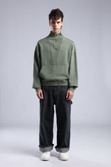 Yarım Fermuarlı Yıkamalı Sweatshirt